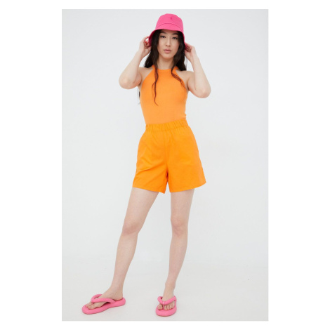 Bavlněné šortky Noisy May dámské, oranžová barva, hladké, medium waist