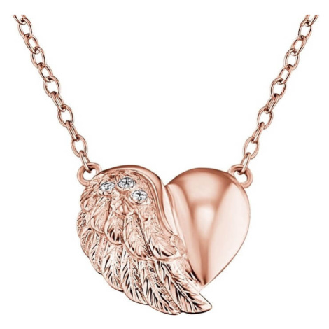 Engelsrufer Růžově zlacený stříbrný náhrdelník Srdce s křídlem a zirkony ERN-LILHW-R