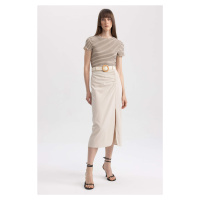 DEFACTO Straight Fit Normal Waist Linen Blend Midi Skirt