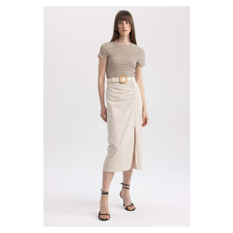DEFACTO Straight Fit Normal Waist Linen Blend Midi Skirt