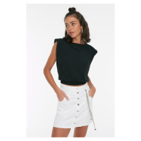 Trendyol Black 100% Cotton Padded Crop Crew Neck Knitted T-Shirt