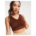 Threadbare Fitness ruched front gym crop top in chocolate brown