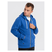 Modrá pánská mikina na zip s kapucí Ombre Clothing