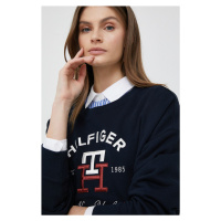 Bavlněná mikina Tommy Hilfiger dámská, tmavomodrá barva, s aplikací