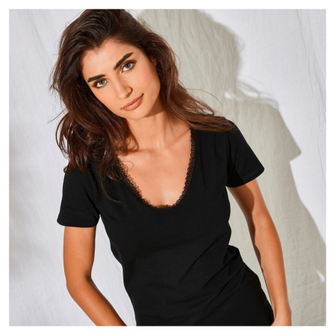 Blancheporte Bavlněné tričko s integrovanou podprsenkou černá