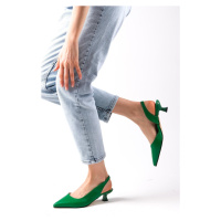 Mio Gusto Mitzie Green Color Open Back Short Heels Women's Shoes