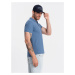 BASIC men's single color pique knit polo shirt - blue V16 OM-POBS-0100