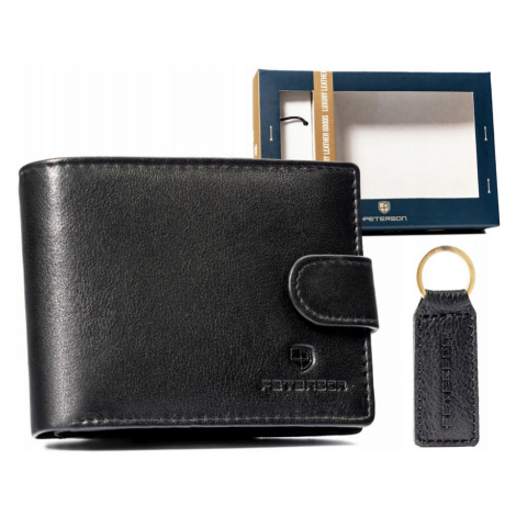 Dárková sada: malá, kožená pánská peněženka a klíčenka Peterson