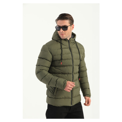 River Club Pánský Khaki nafukovací zimní kabát s kapucí Vnitřní podšívka nepromokavá a větruodol