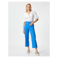 Koton Crop Wide Leg Trousers High Waist With Pockets Cotton.