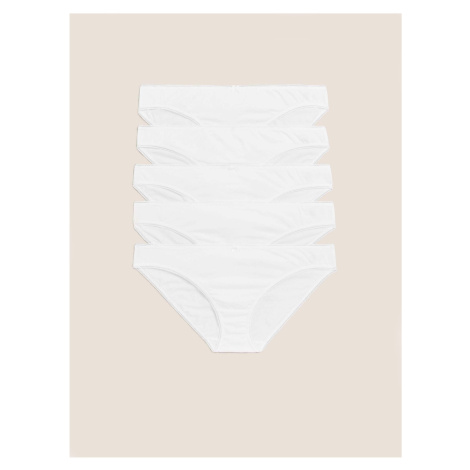 Bikini kalhotky z bavlny s lycrou®, 5 ks v balení Marks & Spencer bílá