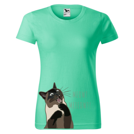 DOBRÝ TRIKO Dámské tričko s potiskem Naštvaná kočka Barva: Mátová