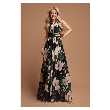 Eva & Lola Černé společenské šaty s květinami