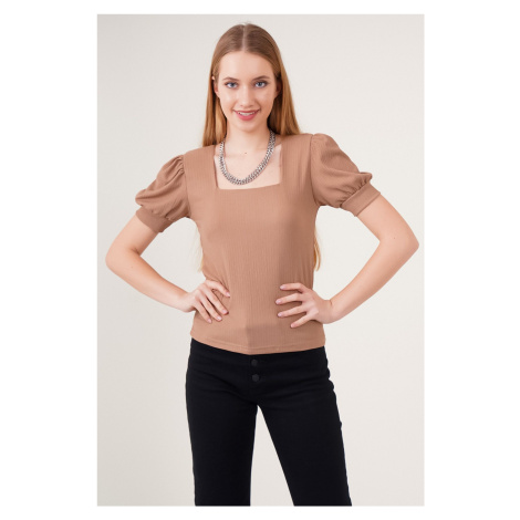 Bigdart 0409 Square Neck Knitted Blouse - B.brown