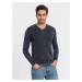 Washed men's sweater with v-neck - navy blue V2 OM-SWOS-0108