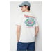 Trendyol Ecru Oversize/Wide Cut 100% Cotton T-shirt with Text Printed on the Back