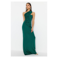 Trendyol Smaragdově zelené Na Jedno Rameno Nabíralo Detailní Dlouhé Večerní Šaty