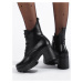 Luxusní dámské kotníčkové boty černé na širokém podpatku