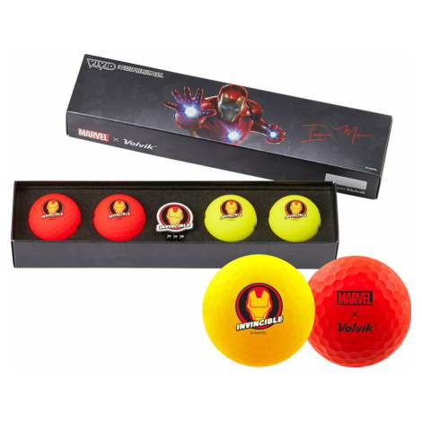 Volvik Vivid Marvel 2.0 4 Pack Golf Balls Iron Man Plus Ball Marker Red/Yellow