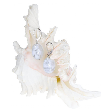 Lampglas Elegantní náušnice White Lace s ryzím stříbrem v perlách Lampglas EP1