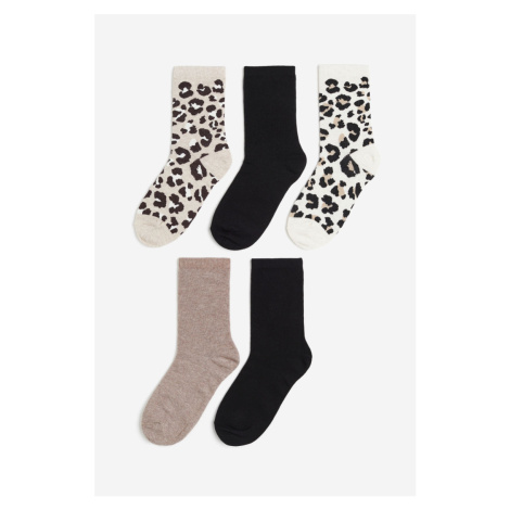 H & M - Ponožky z žebrovaného úpletu 5 párů - béžová H&M