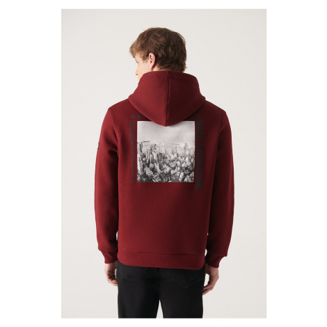 Avva Men's Burgundy Hooded Collar 3 Thread Back Printed Regular Fit Sweatshirt