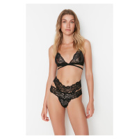 Trendyol Black Lace Capless Lacing Detailed Knitted Lingerie Set