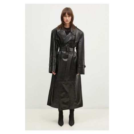 Kožený kabát Sportmax Alfeo1234 dámský, černá barva, přechodný, bez zapínání, 2422476013600 Sportmax Code