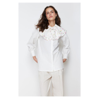 Trendyol Ecru Large Embroidered Baby Collar Cotton Woven Shirt