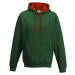 Just Hoods Unisex týmová kontrastní klokánka s kapucí, zelená lahvově - červená, vel.S