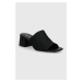 Pantofle Calvin Klein HEEL MULE 45 MONOCQ dámské, černá barva, na podpatku, HW0HW01936