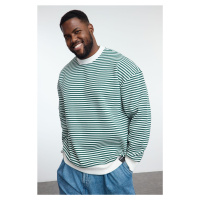 Trendyol Plus Size Green Oversize/Wide Cut Striped Inside Polar Fleece Sweatshirt