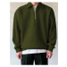 43297 Dewberry Oversize Half Zipper Mens Sweatshirt-KHAKI