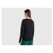 Benetton, Black Crew Neck Sweater In Merino Wool