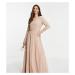 ASOS DESIGN Tall Bridesmaid maxi dress with long sleeve in pearl and beaded embellishment with t