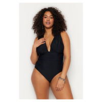 Plavky Trendyol Curve Black Deep V Back Cross-Recovery