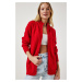 Happiness İstanbul Women's Red Zippered Knitwear Cardigan