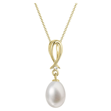 Evolution Group Zlatý 14 karátový náhrdelník s bílou říční perlou a briliantem 92PB00034