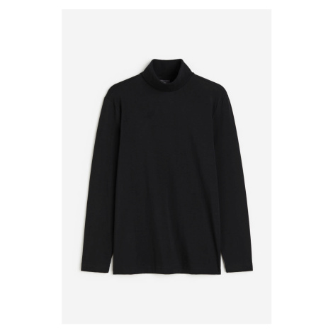 H & M - Bavlněné triko se stojáčkem Slim Fit - černá H&M