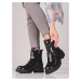Krásné černé kotníčkové boty dámské na plochém podpatku