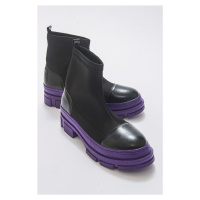 LuviShoes Bendis Women's Black Purple Scuba Boots.