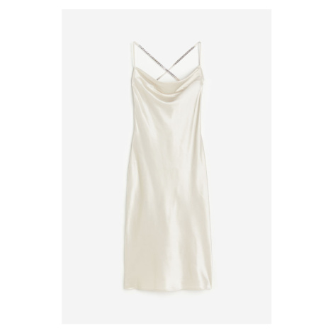 H & M - Saténové šaty slip dress zdobené štrasem - béžová H&M