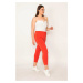 Şans Women's Plus Size Red Side Stripe Micro Jersey Leggings