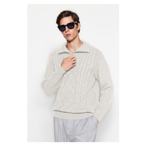 Trendyol Ecru Regular Half Turtleneck Hair Knit Sweater