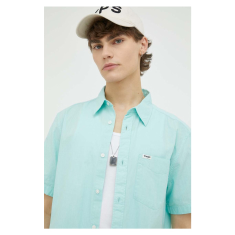 Košile Wrangler tyrkysová barva, regular, s klasickým límcem