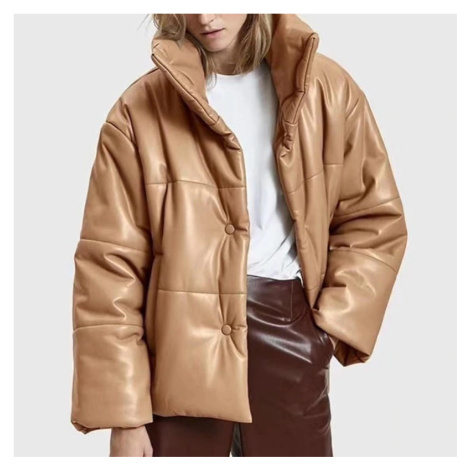 Zimní koženková bunda na knoflíky bunda s prošíváním a kapsami