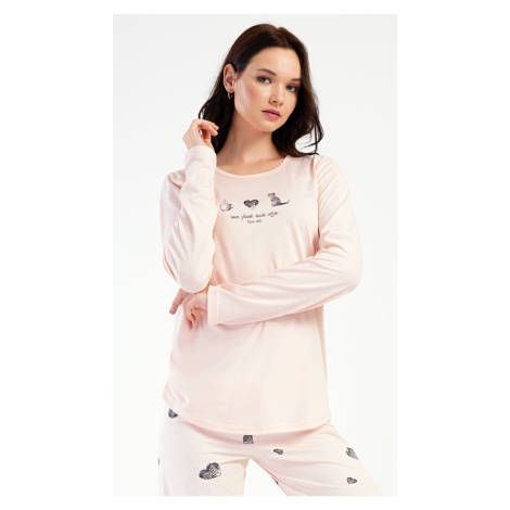 Vienetta Dámské pyžamo dlouhé Kočka Barva: Růžová - světle Vienetta Secret