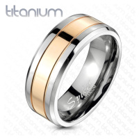 Titanový prsten s pásem růžovozlaté barvy, 8 mm