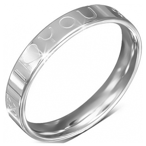 Ocelový prsten - kroužek, nápis I LOVE YOU, symbol ženy a muže