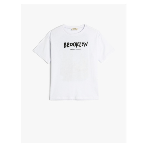 Koton Brooklyn T-Shirt with Print on the Back Short Sleeved Crew Neck Cotton